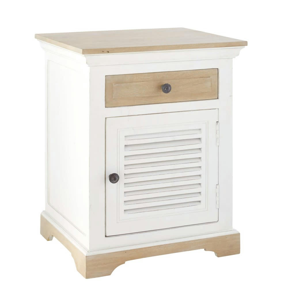 Cezembre - Table de chevet 1 porte 1 tiroir en manguier massif blanc