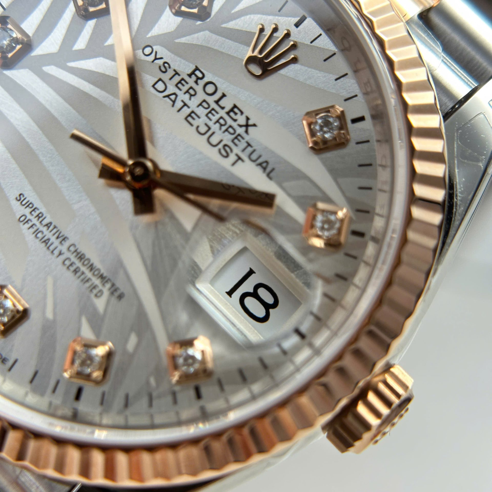 Rolex Datejust 126231 SS/RG Plated Silver Palm Dial CZ Diamonds 36mm Jub Super Clone