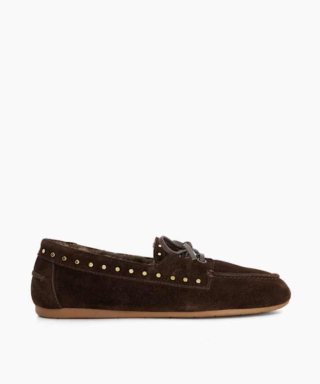 Gracefull Brown - Studded Faux Fur Lined Moccasins