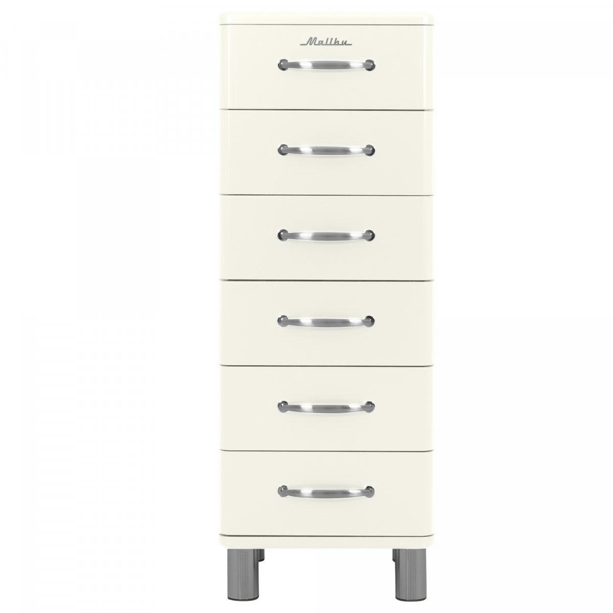 MALIBU - Commode haute 6 tiroirs style vintage beige