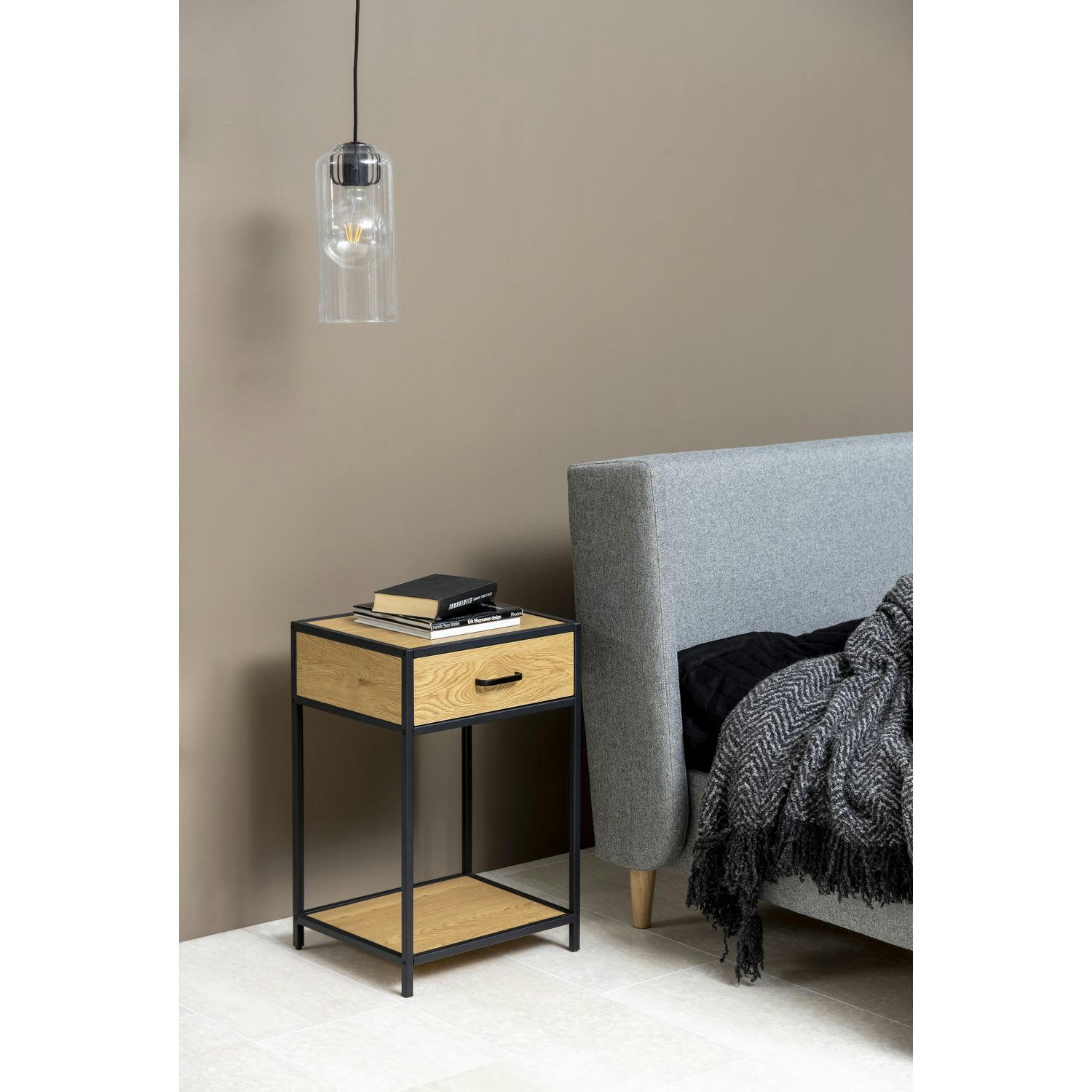 SIREINE - Table de chevet ou d'appoint 1 étagère et un tiroir en mdf et métal
