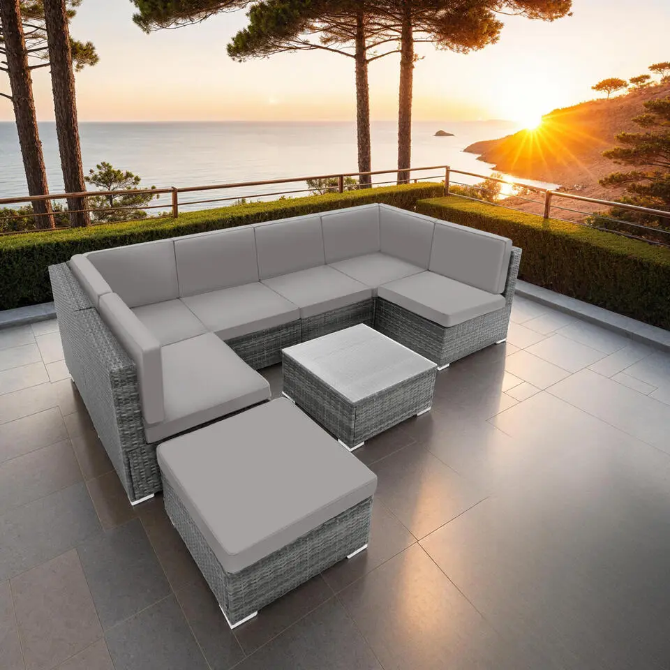 tectake - Loungeset Veneti? - wicker - grijs