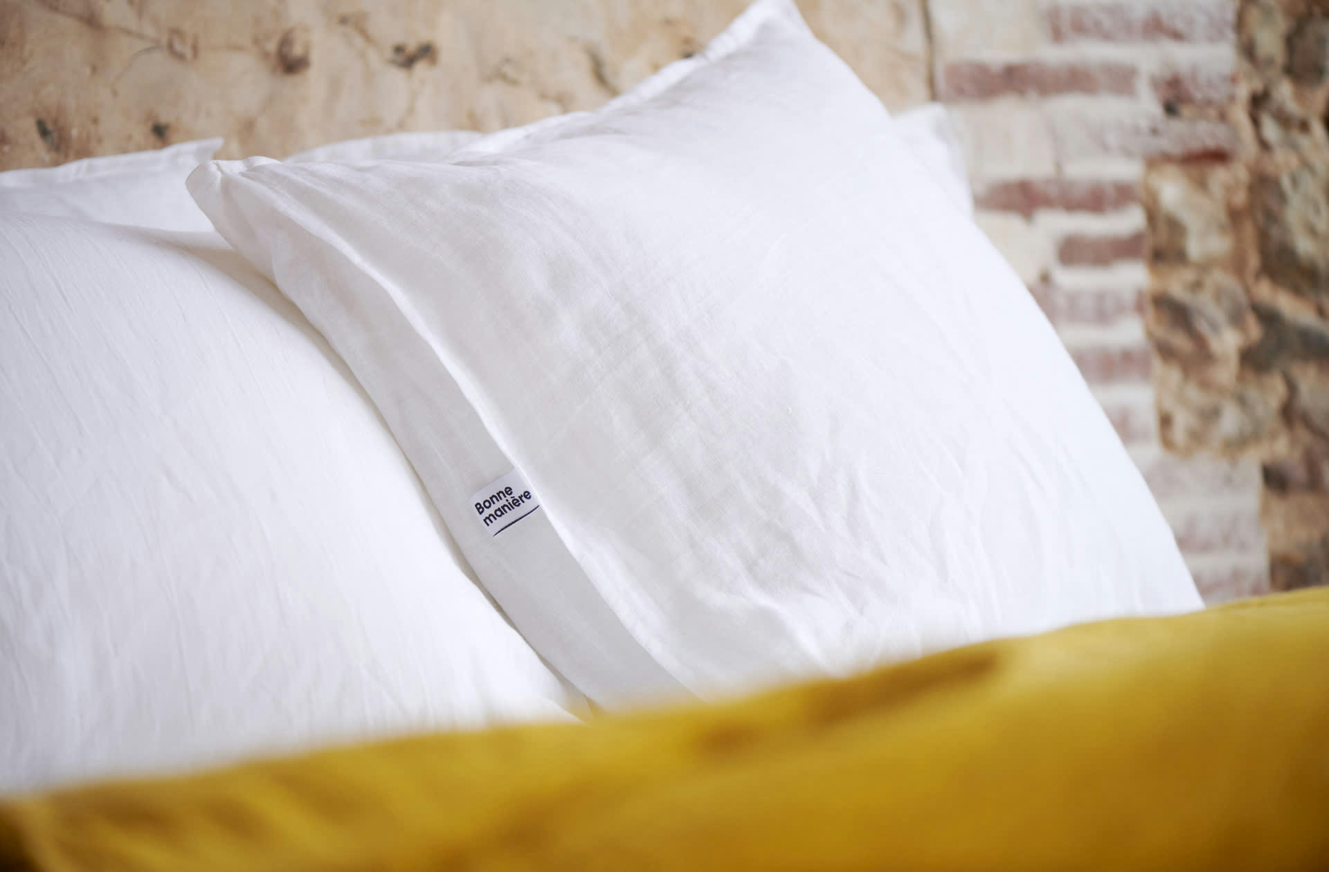 TAIE OREILLER LIN - Lot de 2 taies d'oreillers en lin blanc 65x65cm