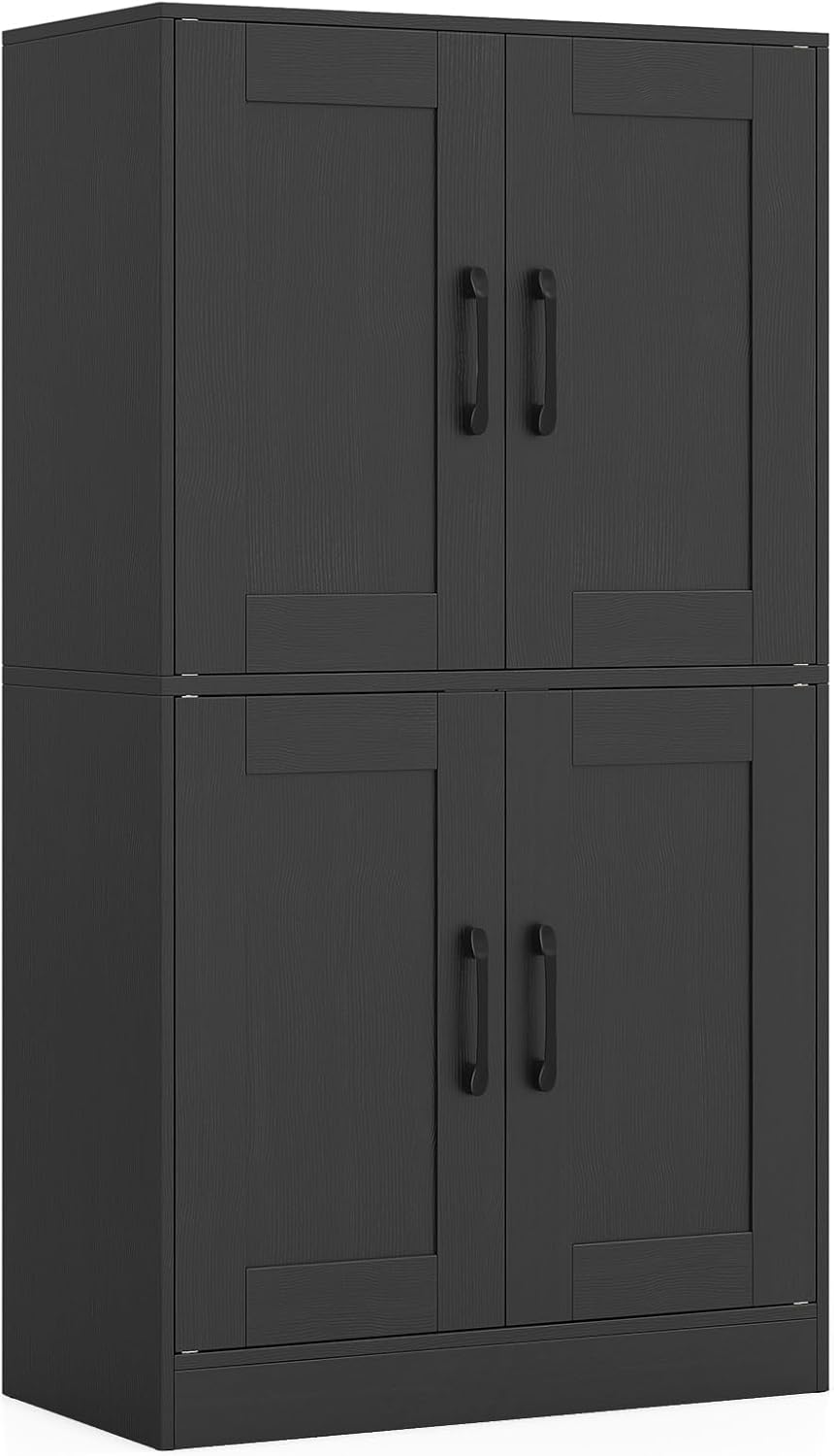Giantex Bathroom Cabinet, 43.5” Storage Cabinet with Doors & Adjustable Shelves, Kitchen Pantry, Freestanding Storage Organizer for Living Room Dining Room (Black)
