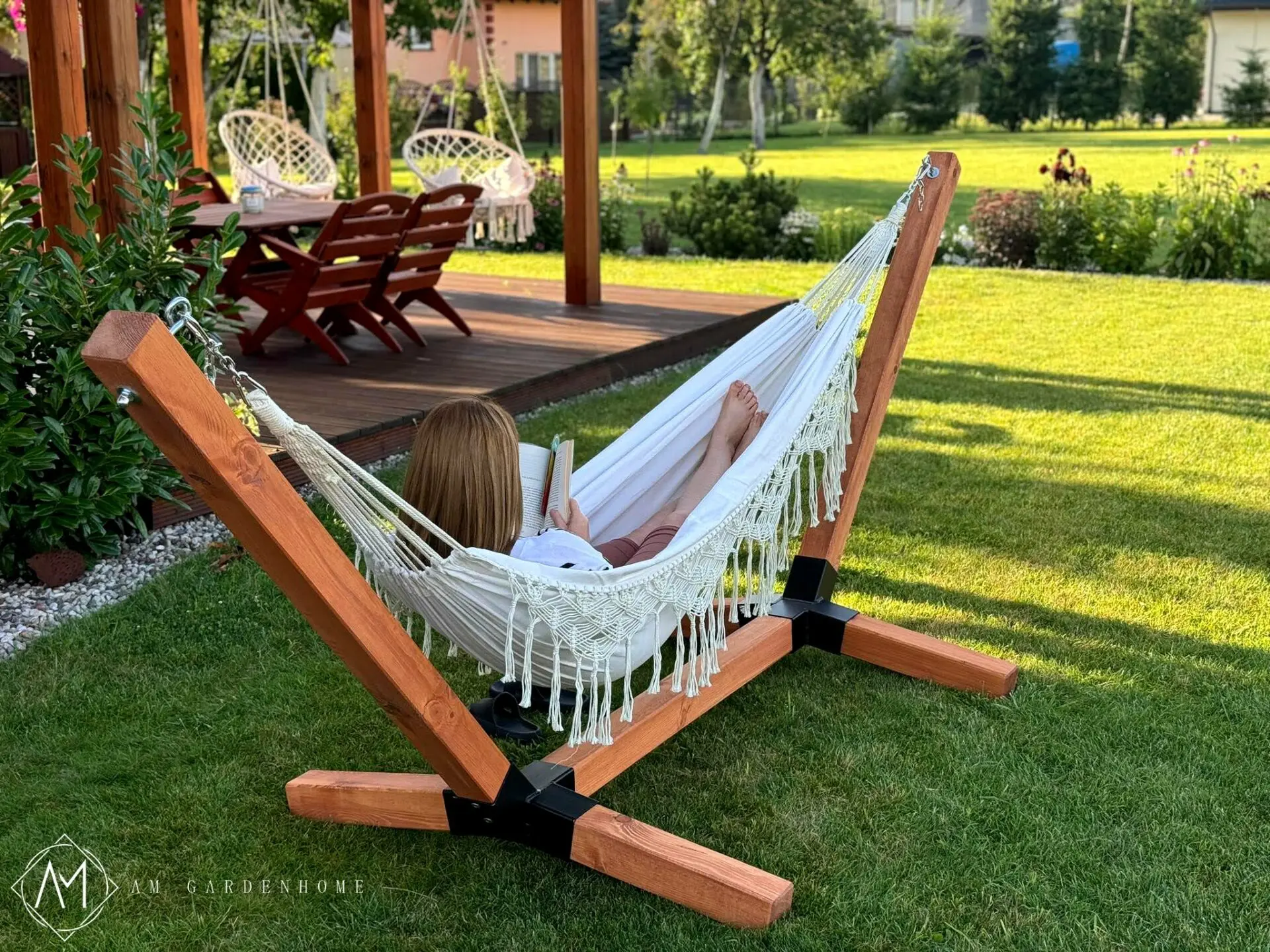 Stelaż + Hamak bawełniany Boho – Makrama (KOLORY)