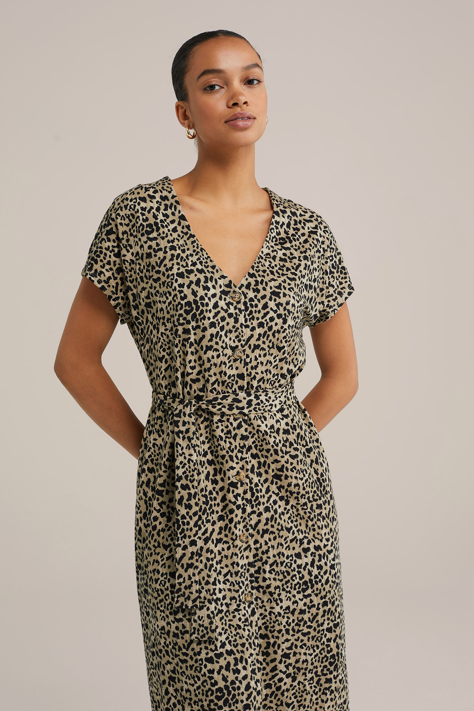 Dames Midi jersey jurk met luipaardprint