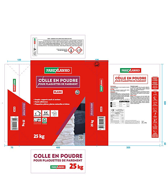 Colle pour plaquettes de parement intérieur blanc Parexlanko poudre 25kg