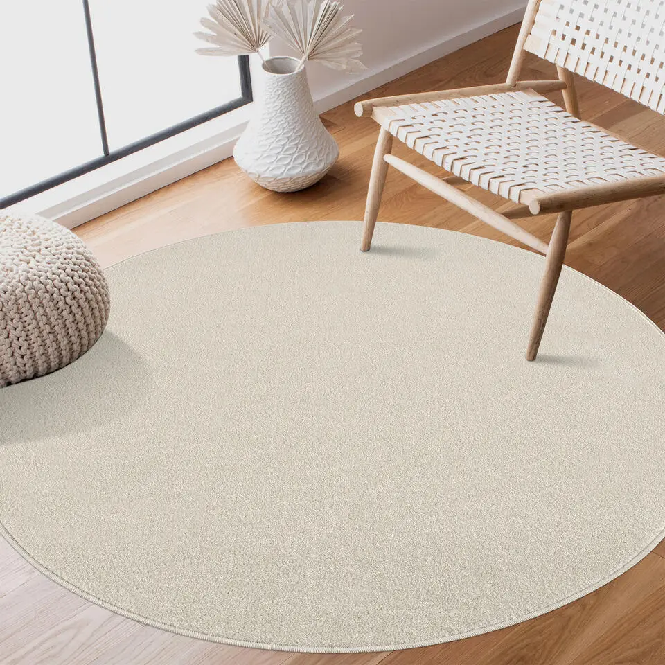 Uni Rond Effen Laagpolig Vloerkleed Modern Creme - 150 CM ROND