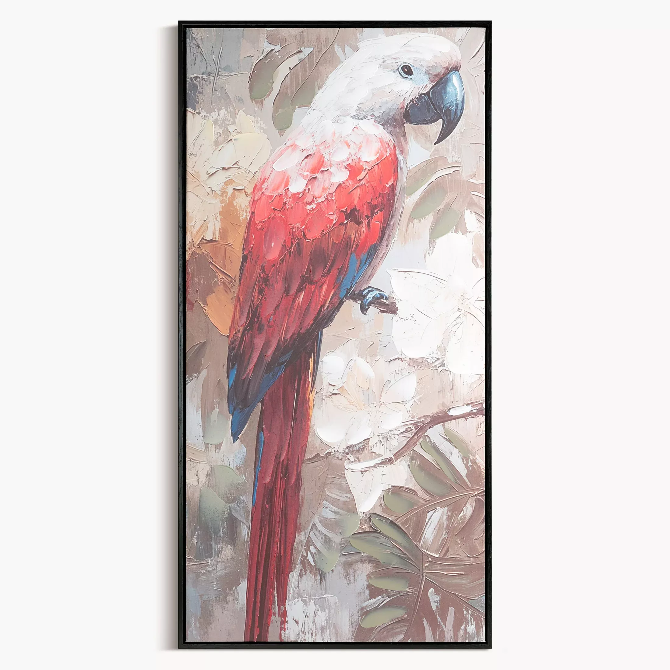 Obraz biało, czerwony ręcznie malowany na płótnie 50x100 cm