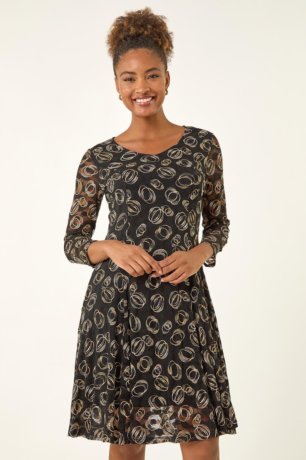 Roman Geo Print Lace Stretch Dress