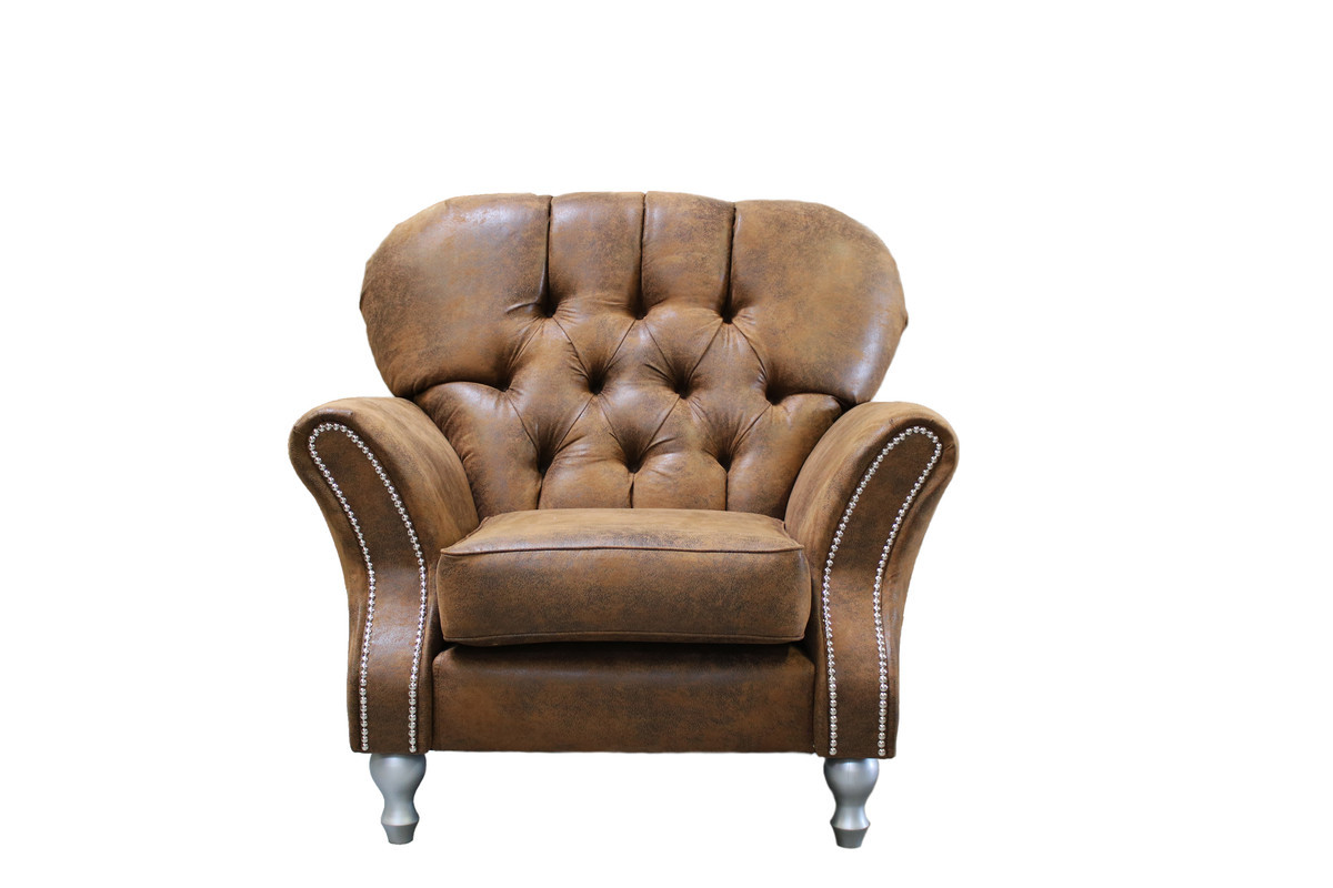 Ropez Chesterfield Jersey fotel pikowany zamsz brązowy