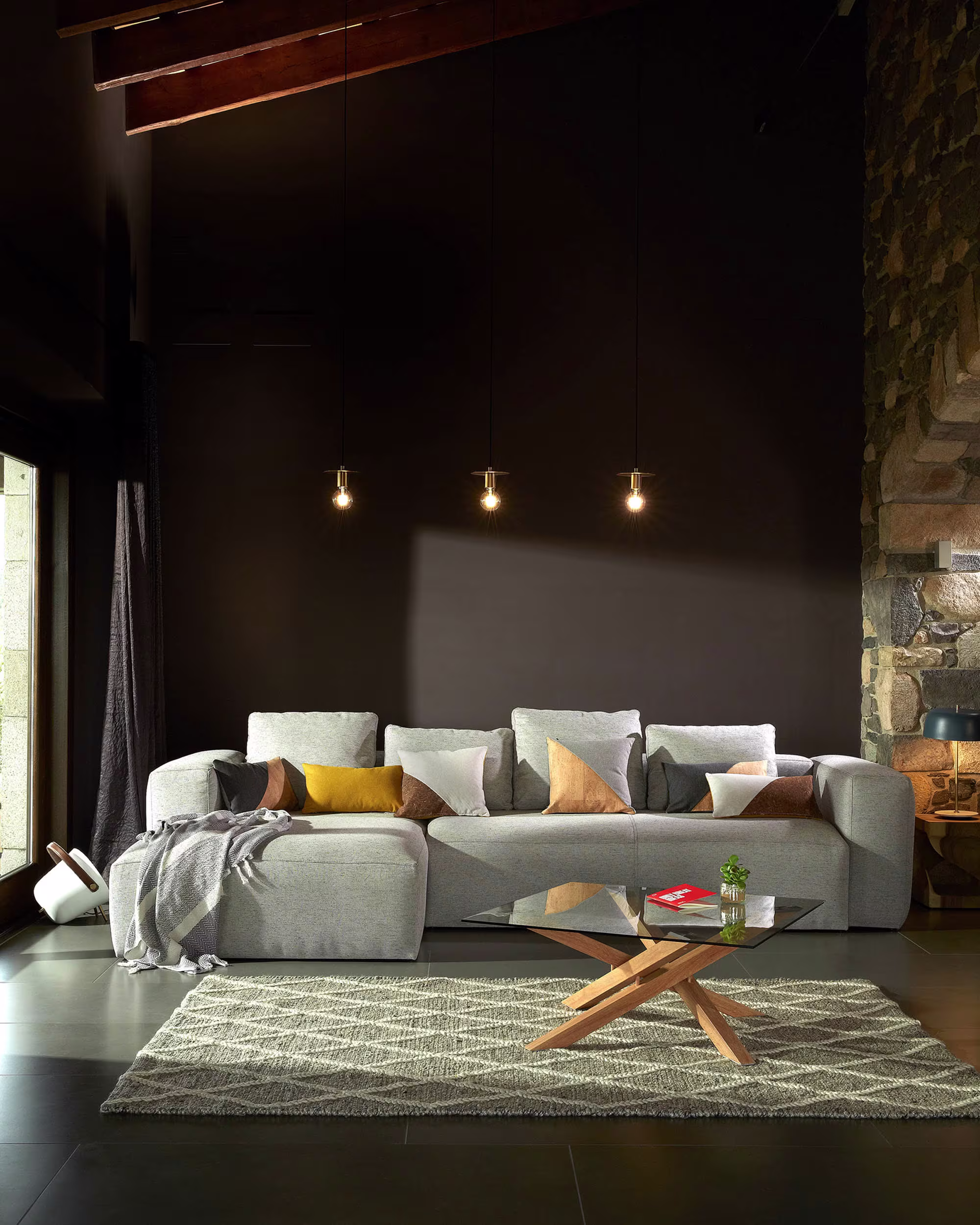 Mesa de centro Kamido cristal y patas de acero efecto madera 90 x 90 cm