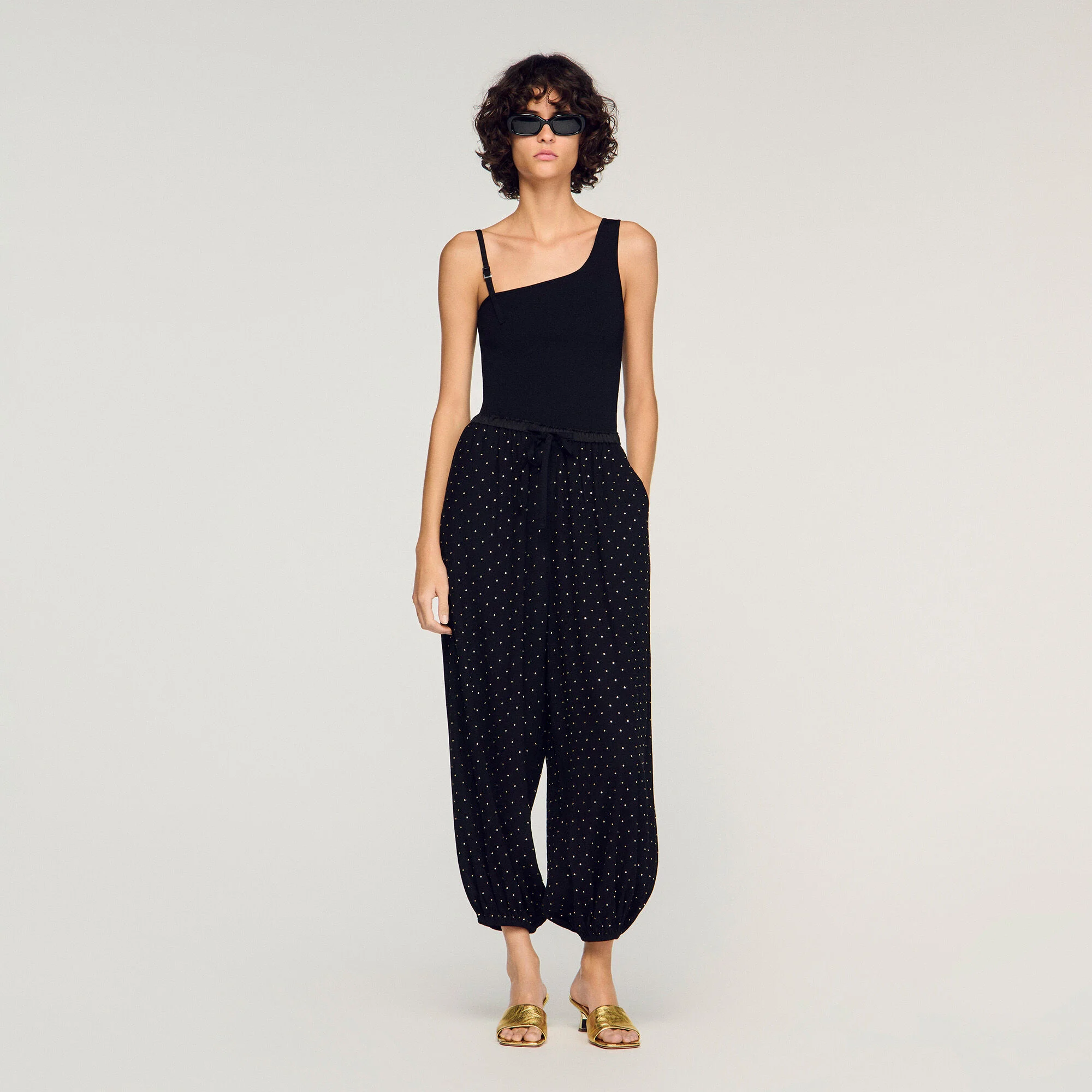 Pantalon large à strass