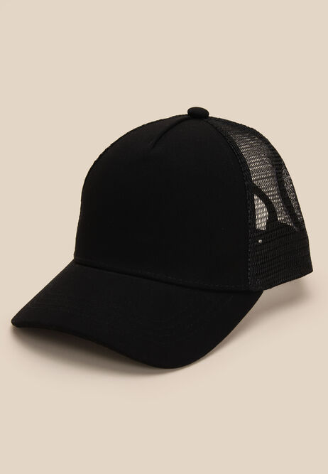 Older Boys Black Cotton Trucker Cap