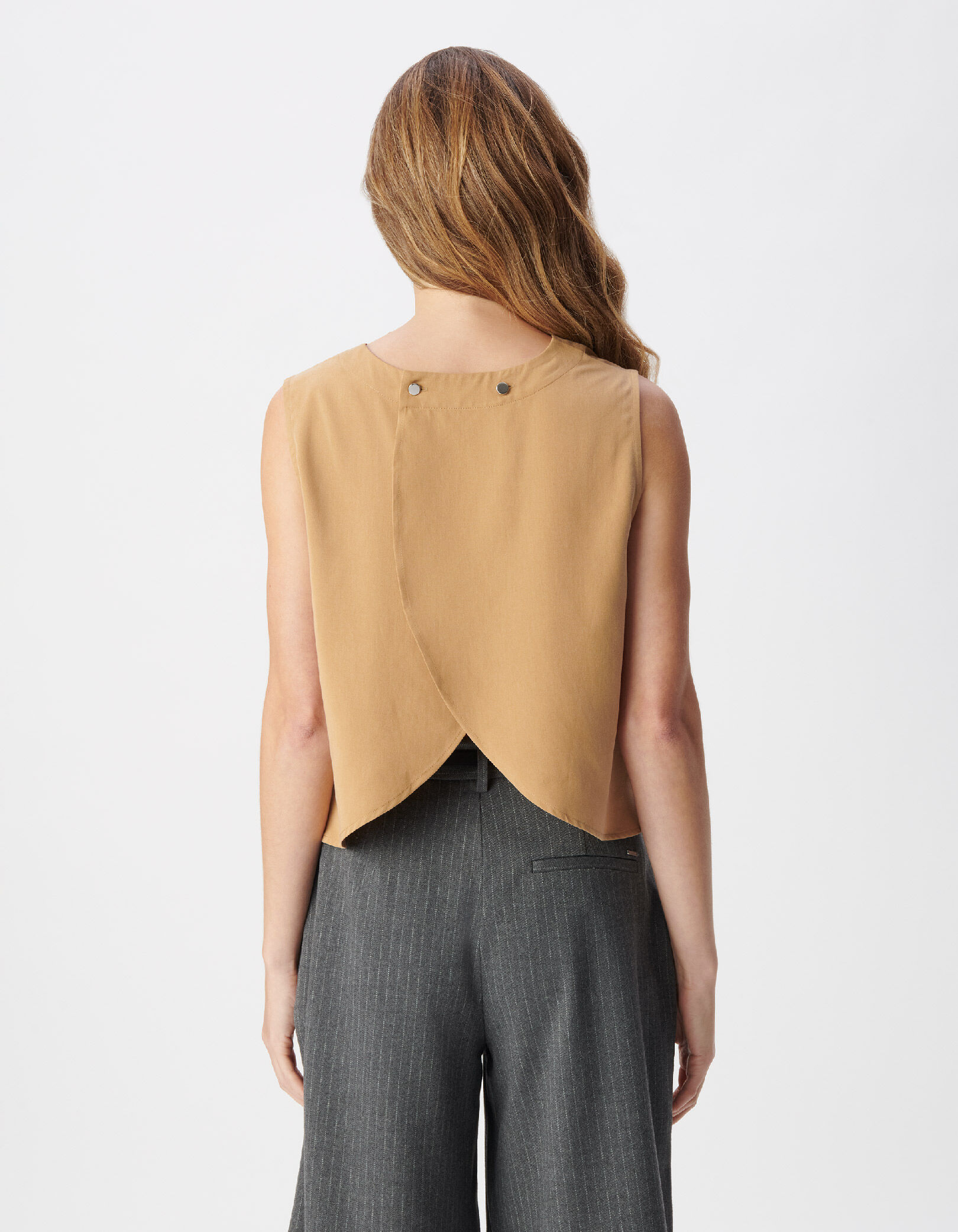 Top beige Lyocell® croisé dos Femme
