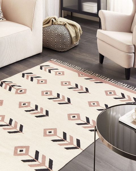 Dywan bawełniany kilim 200x300 cm beżowo-czarny