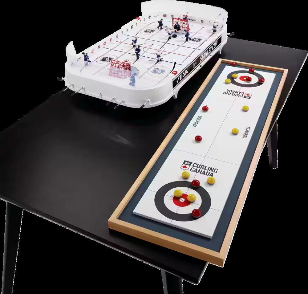 Canada Curling Deluxe Wood 2-in-1 Double Sided Giant Table Top Curling Game Set, 47-in, Ages 6+