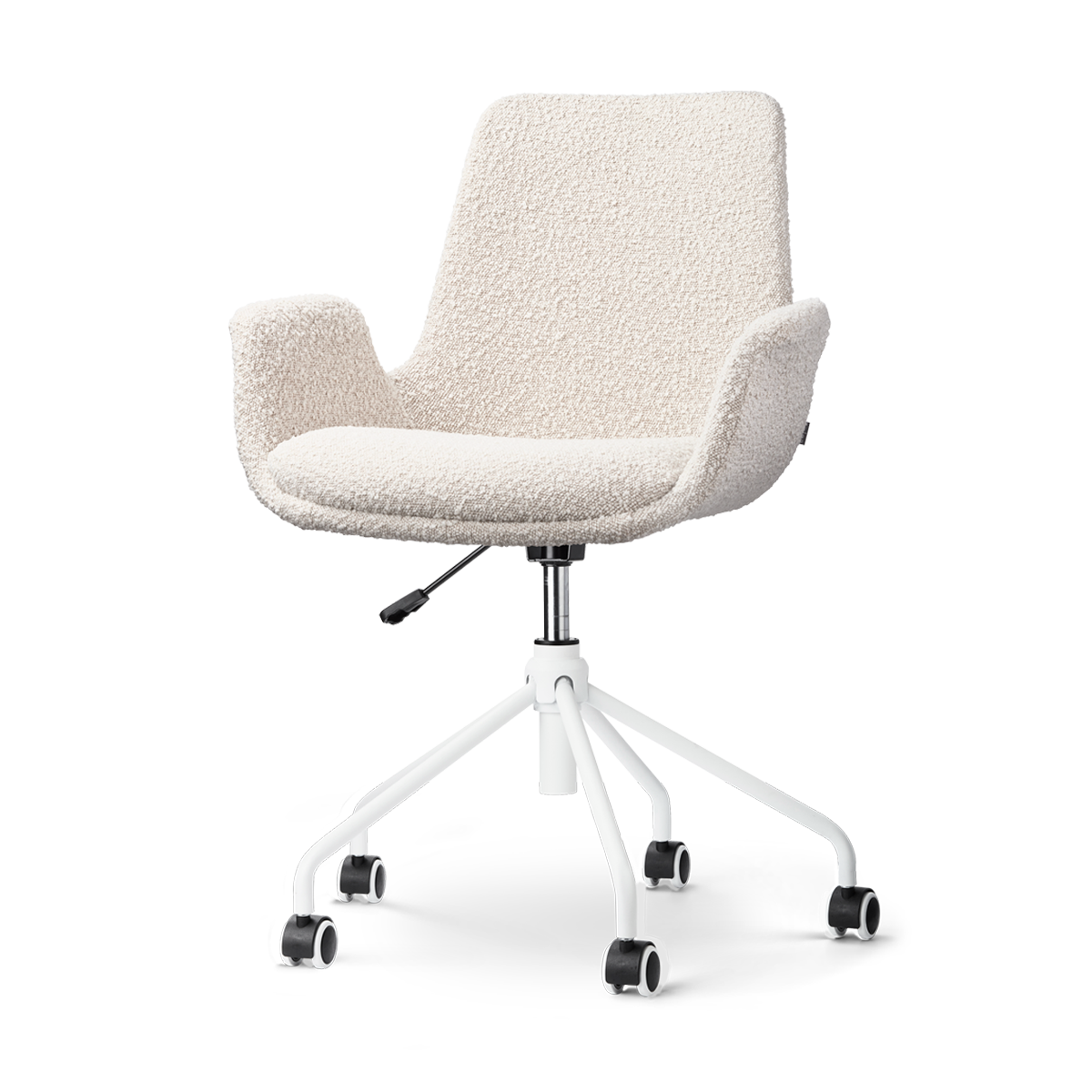 Nolon Nout-Eef Bureaustoel Bouclé Beige - Armleuning - Wit Onderstel