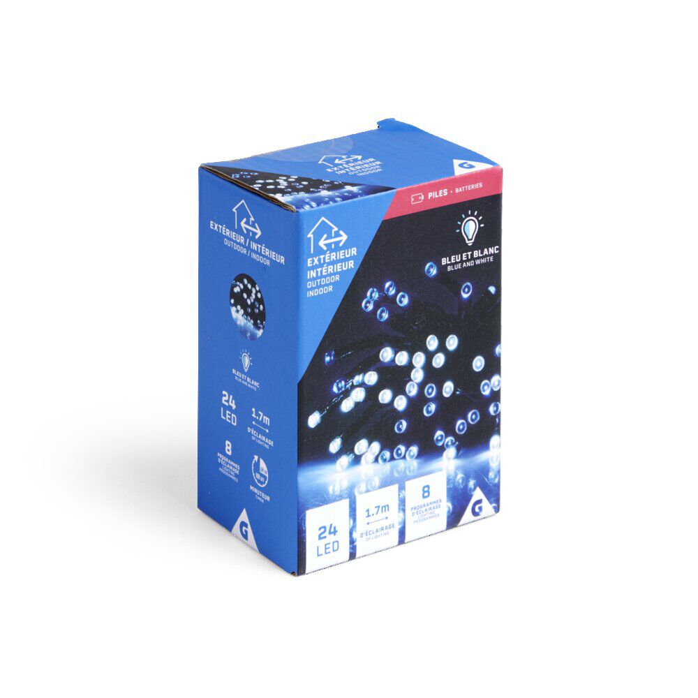 Guirlande lumineuse extérieure 24LED bleu et blanc 1,7m