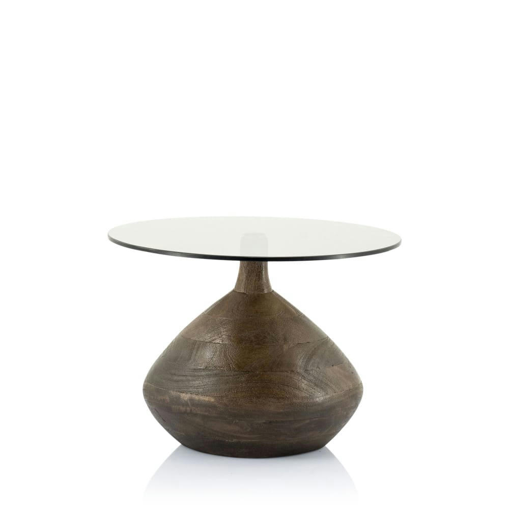 BOND - Table d'appoint en verre et bois D50cm bois foncé