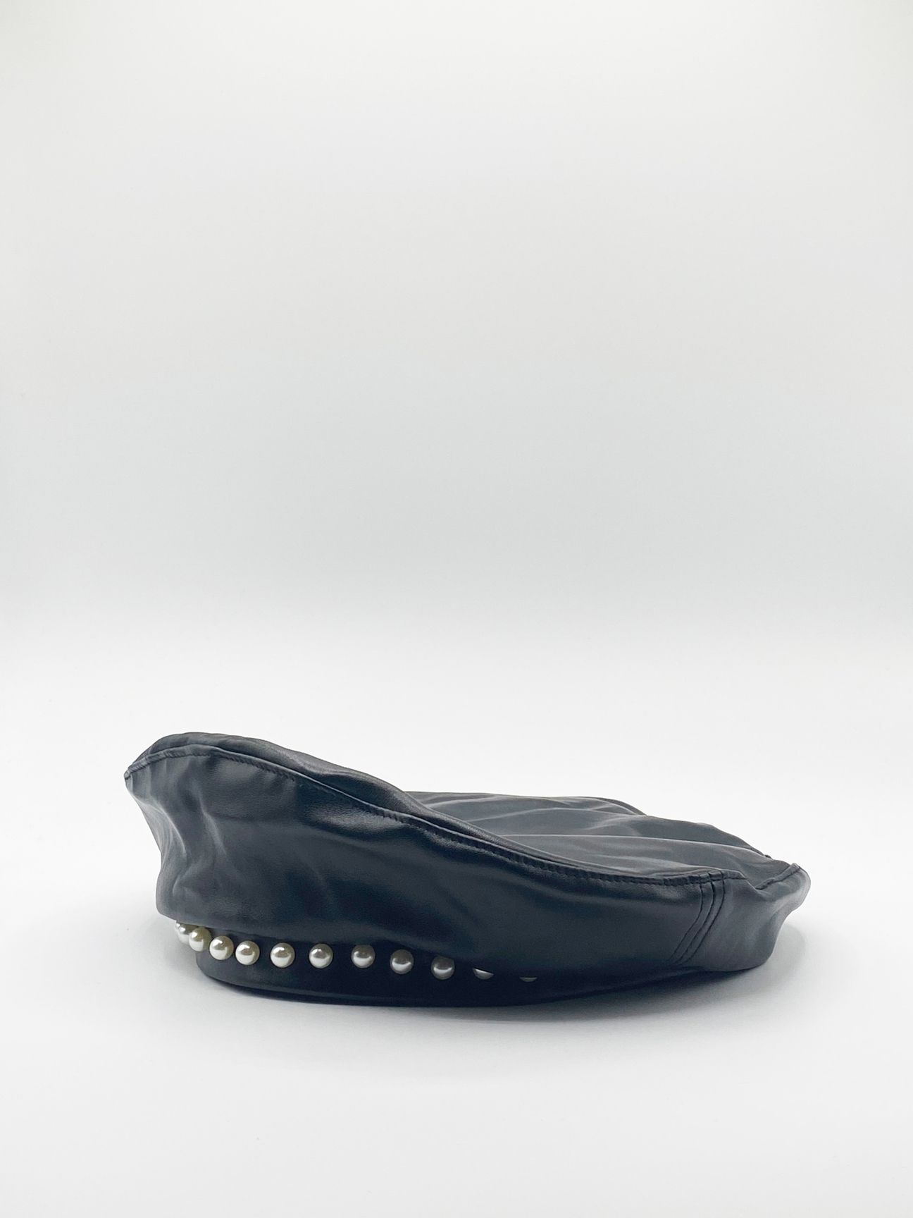 SVNX PU Leather Beret With Faux Pearl Trims