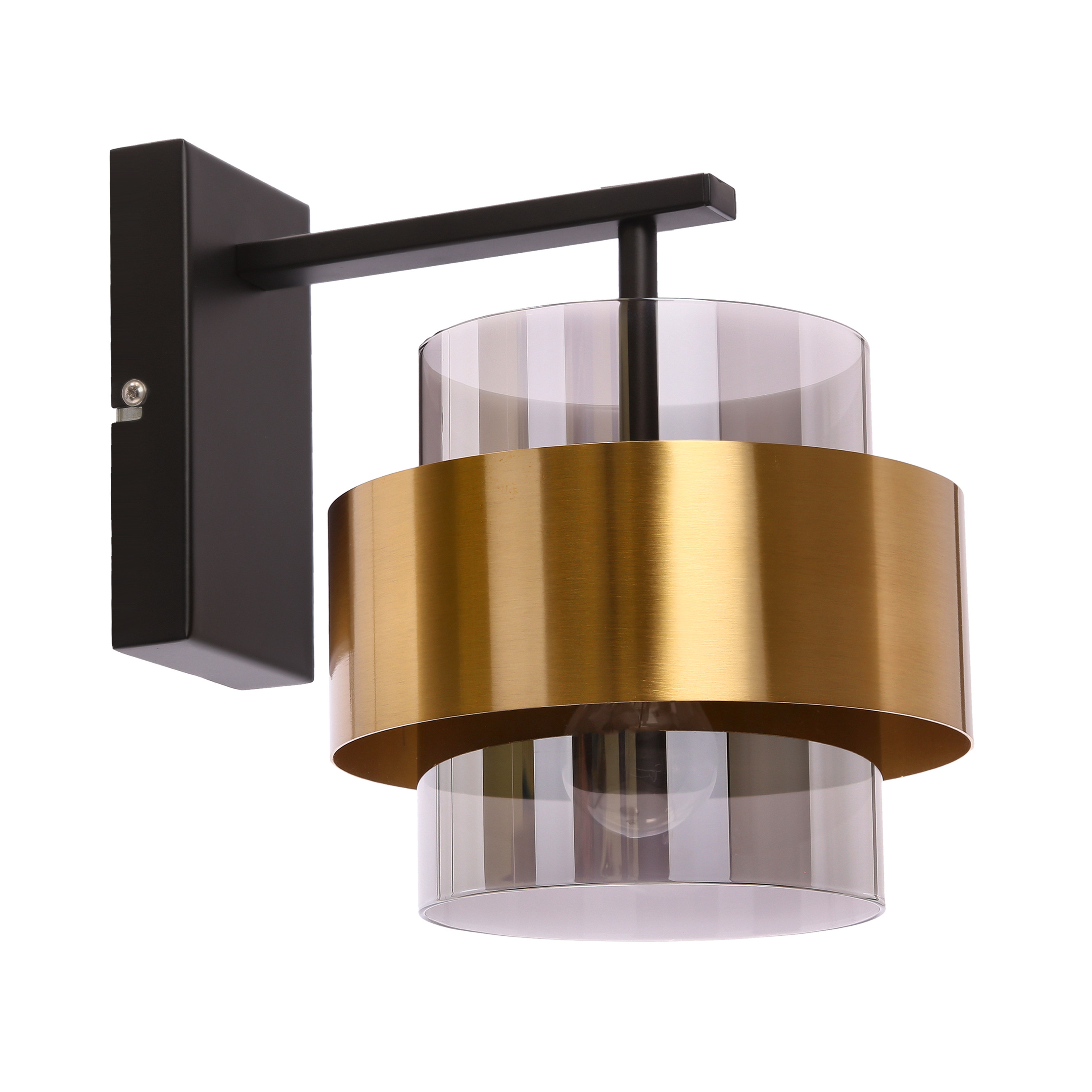 Lampa kinkiet SPIEGA czarny mosiężny 1x60w e27 klosz dymiony