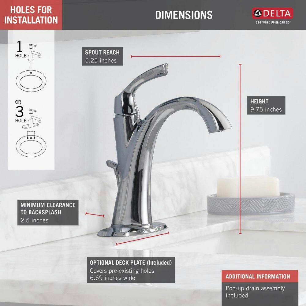 Delta Sandover Single Handle High Arc Lavatory/Bathroom Sink Faucet, Chrome