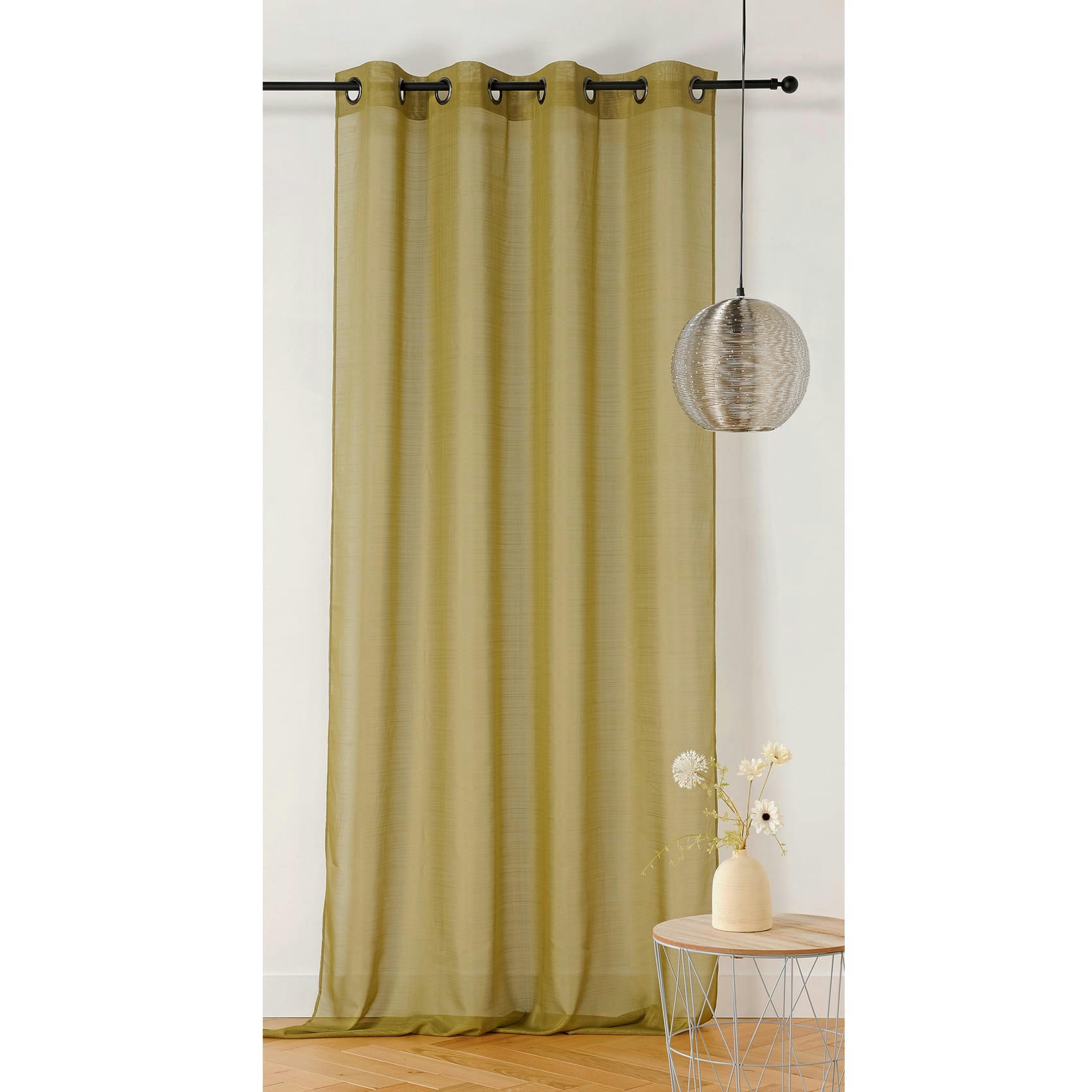 - Voilage en étamine givrée polyester vert clair 145x240 cm