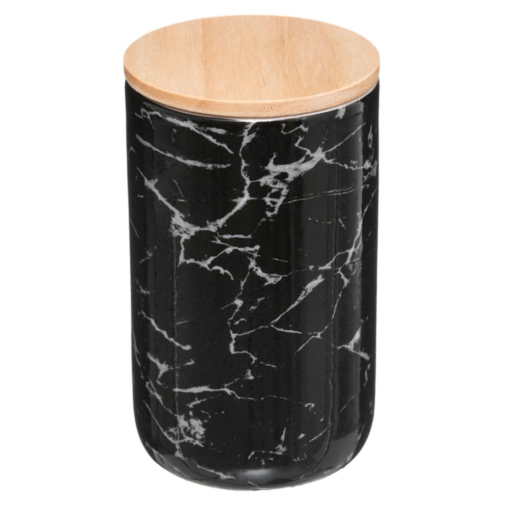 - Bocal cuisine rond céramique effet marbre noir bouchon bois - 0.82L