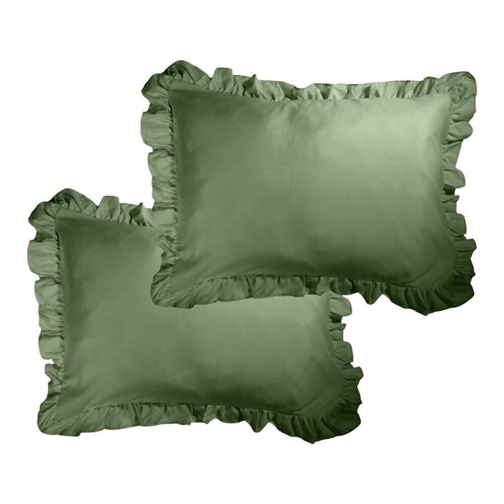 Taie d'oreiller rectangulaire satinée unie à volants 50x70cm (3 modèles)