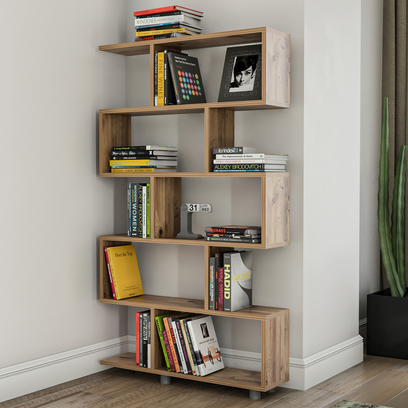 Giga Meubel - Boekenkast Naturel Hout - 90x20x156cm - Elif