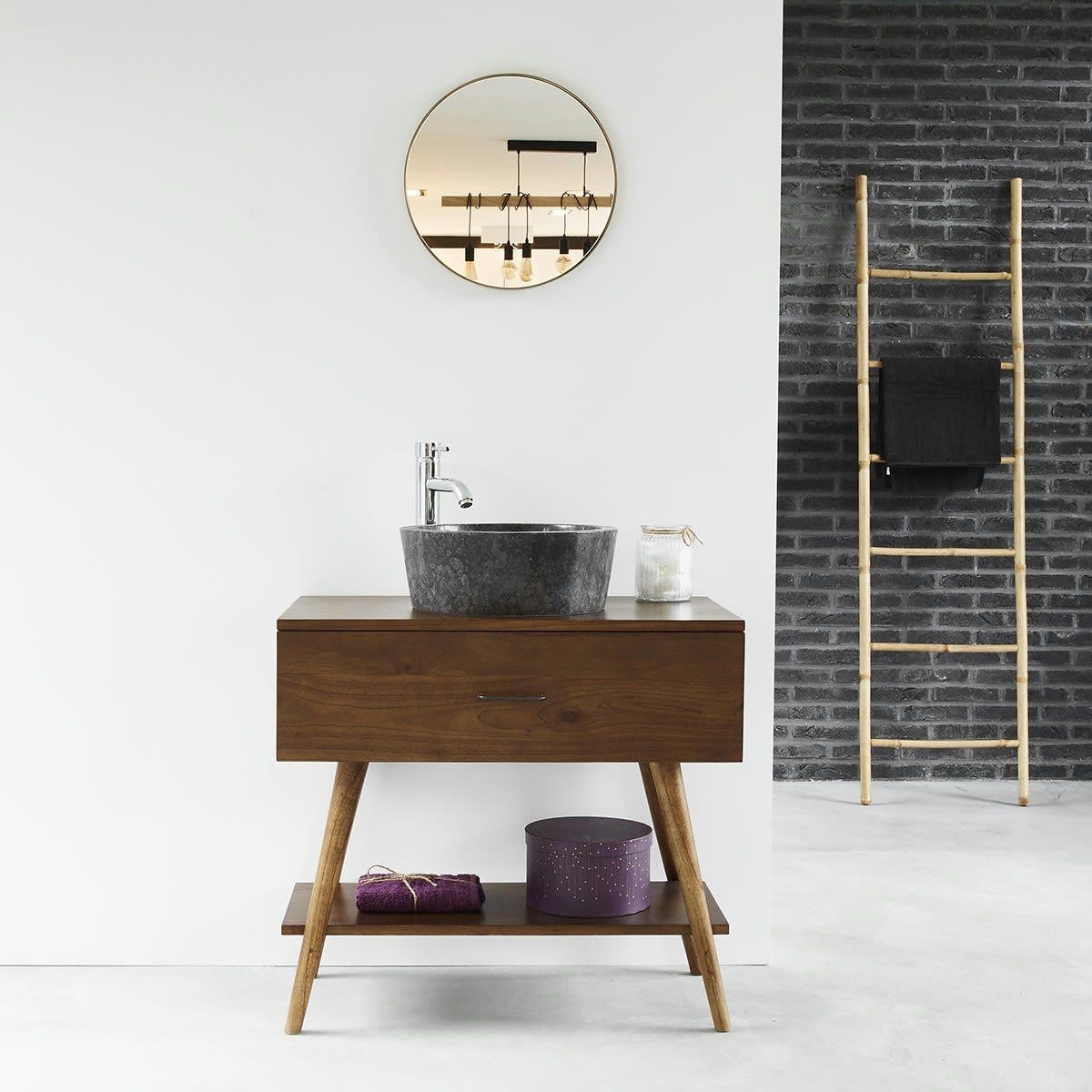 VINTAGE - Meuble sous vasque en mindi massif 80 cm