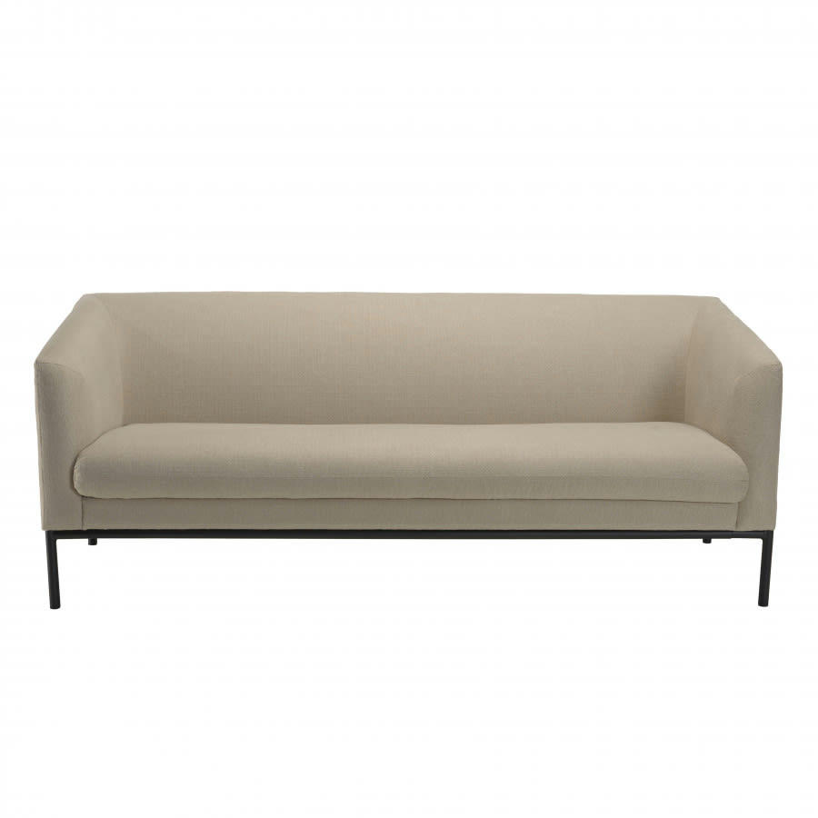 NOE - Canapé 3 places tissu polyester beige pieds en métal noir