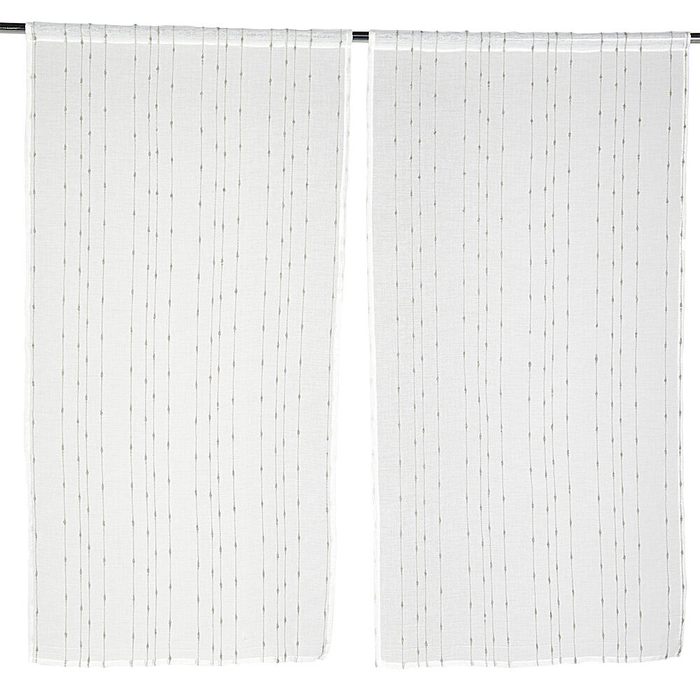 Vitrage droit passe tringle x2 blanc broderie fil gris 60x120cm