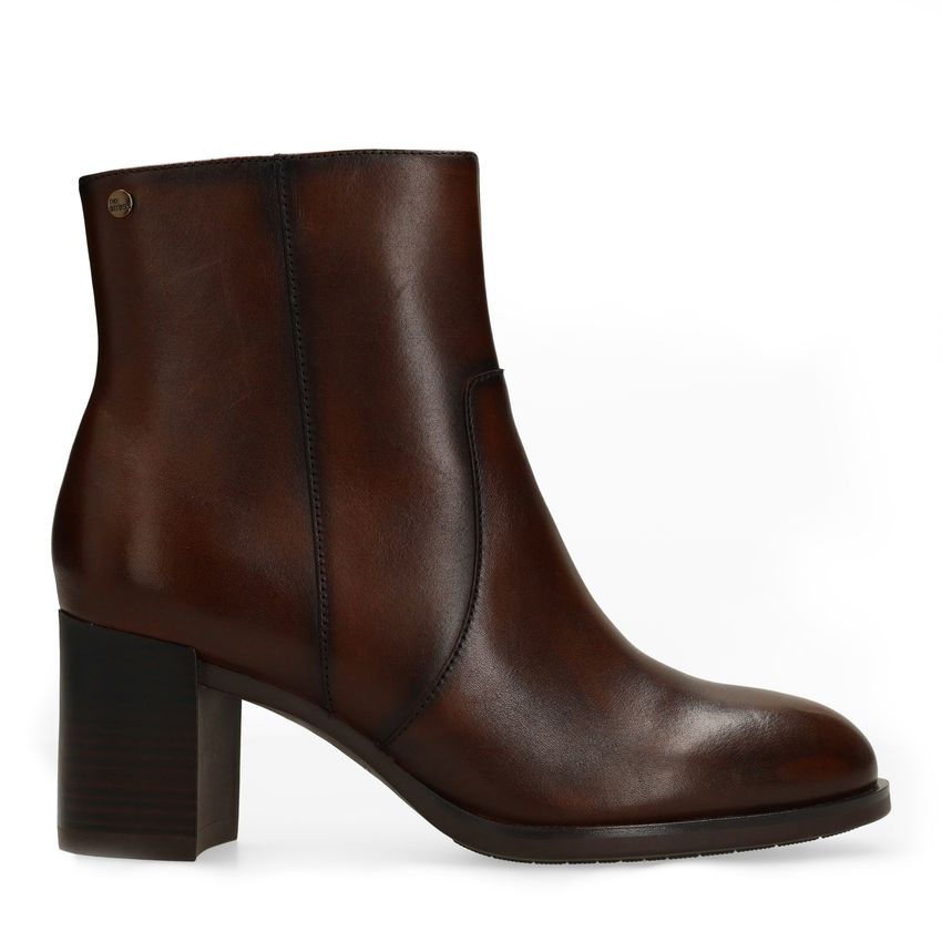 No Stress Donkerbruine leren enkellaarsjes met hak