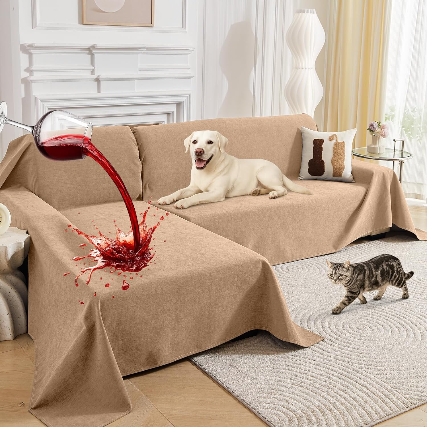 Deep Dream Sectional Couch Covers, 2 Pieces 100% Waterproof L Shaped Sofa Cover, Non Slip Couch Cover for Dogs Cats Washable, Pet Friendly Sofa Slipcovers Furniture Protector (XX-Large, Brown)