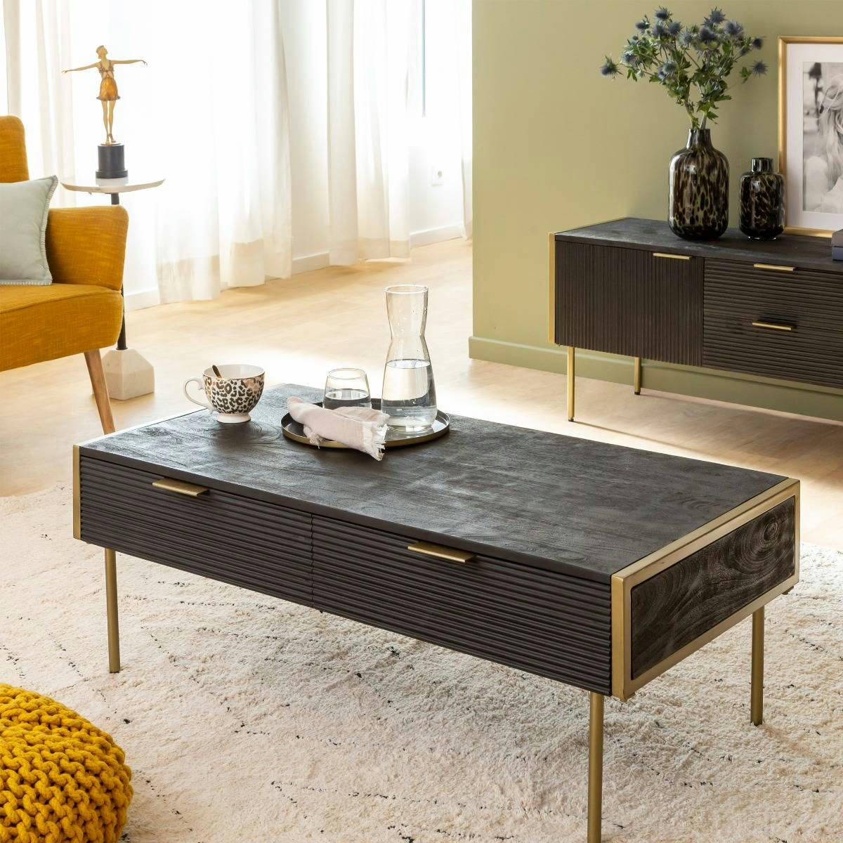 ANGE - Table basse en bois noir 110 cm