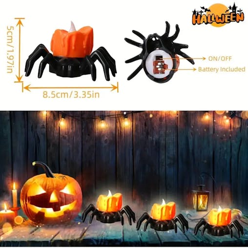 NNETM Arachnid Glow: 12Pack Halloween Spider Flameless Candlelight