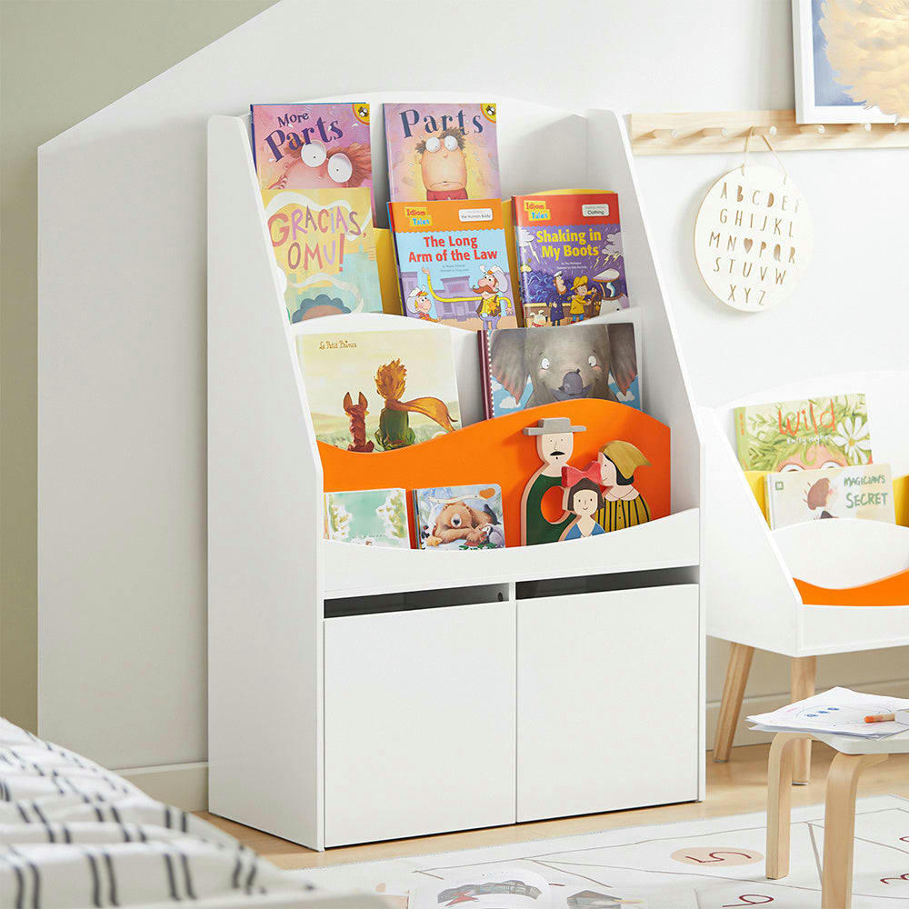- Bibliothèque enfants 2 boîtes de rangement effet bois blanc