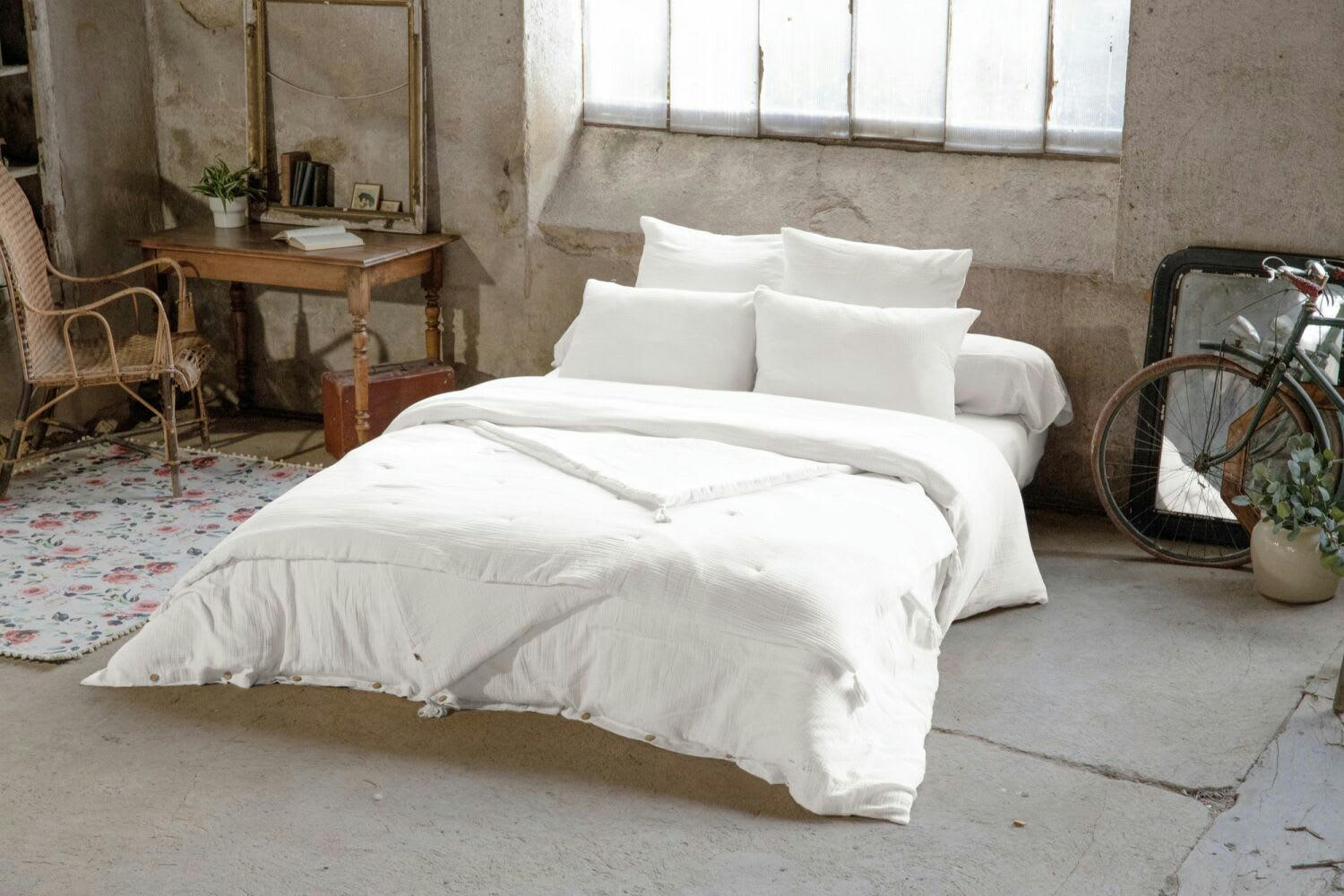 BLANC - Taie d'oreiller gaze de coton blanc 60x60 cm