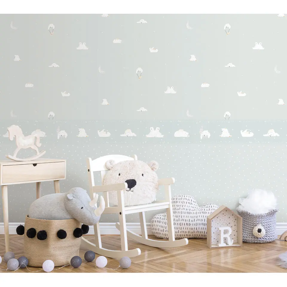 Sanders & Sanders behang stippen vergrijsd groen - 53 cm x 10 m