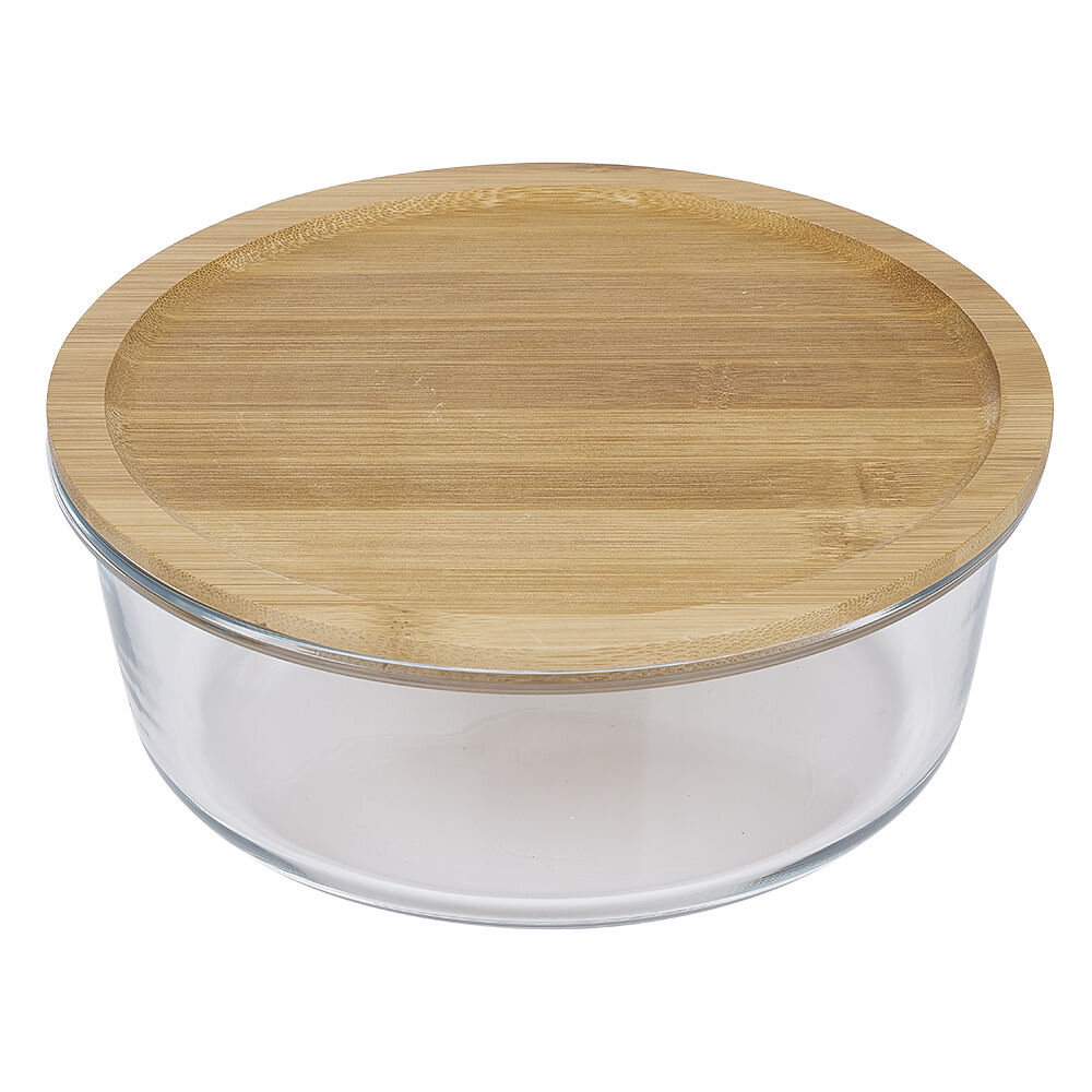 BoÎte de conservation ronde en verre avec couvercle en bambou 1,2L