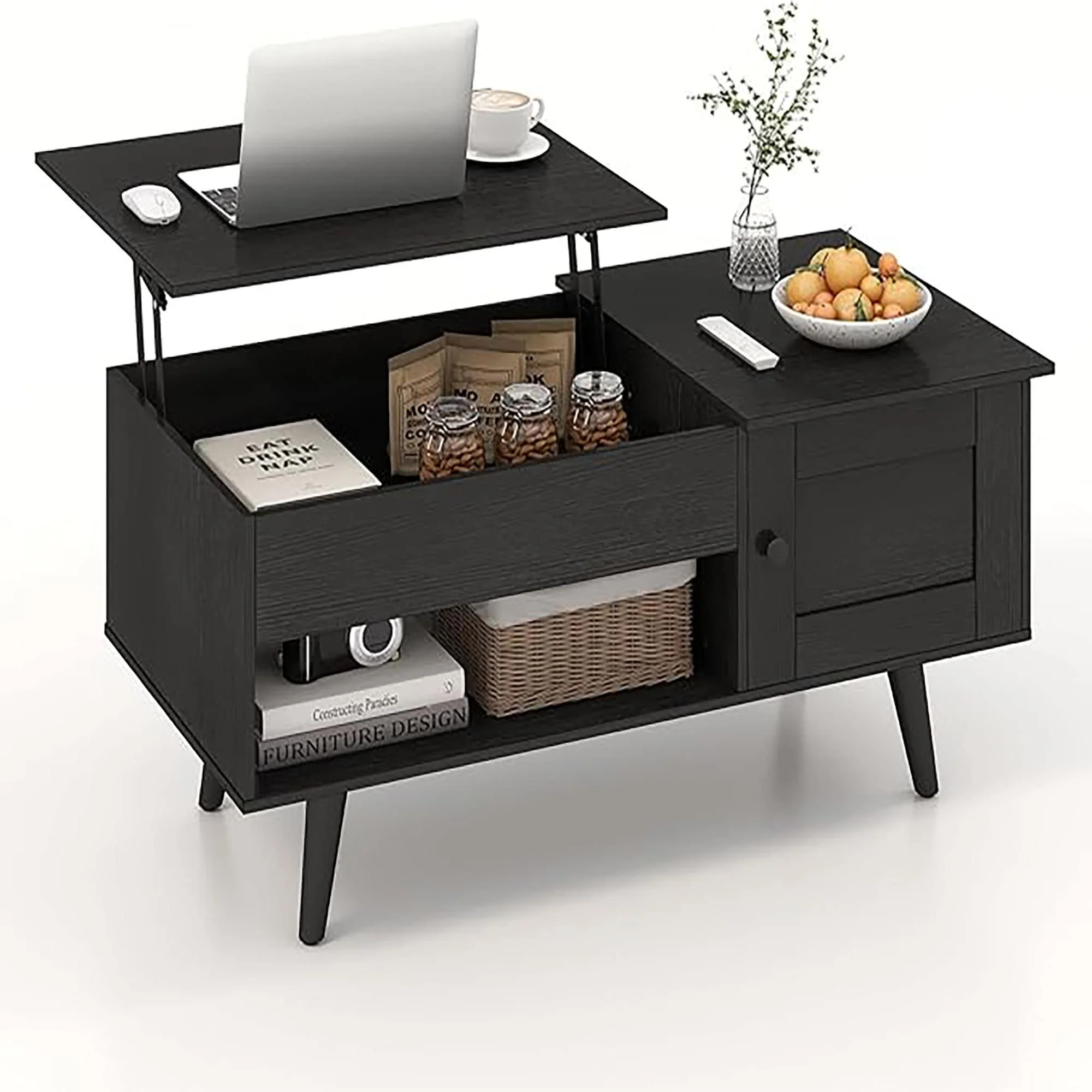 Lift Top Coffee Table Storage w/ Hidden Compartment Cabinet Open Shelf
