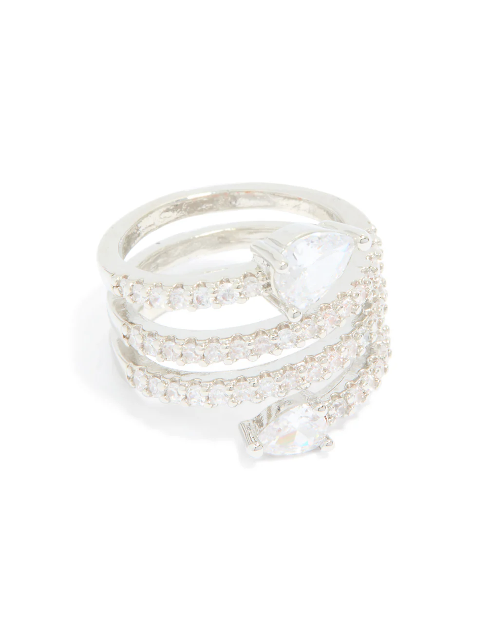 Silver Cubic Zirconia Wrapped Around Arrow Layered Ring
