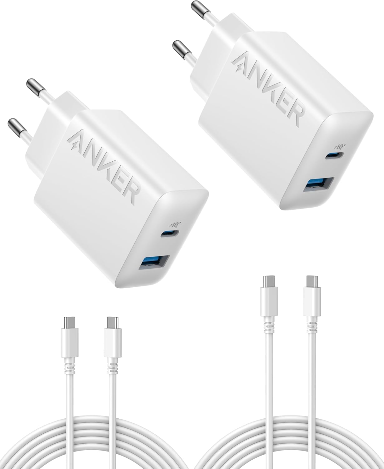 Anker iPhone 17/16 Charger, 2-Pack 20W Fast USB C Charger Block, for iPhone 16/16 Pro Max/15 Series/iPad Pro and More (Black, 2 Pack & 2 Cable)