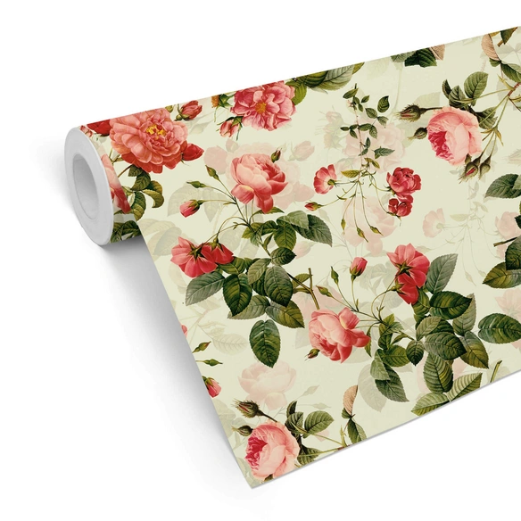 Vliestapete »Vintage Vliestapete«, Pfingstrosen Rosen Blumen, mehrfarbig, matt