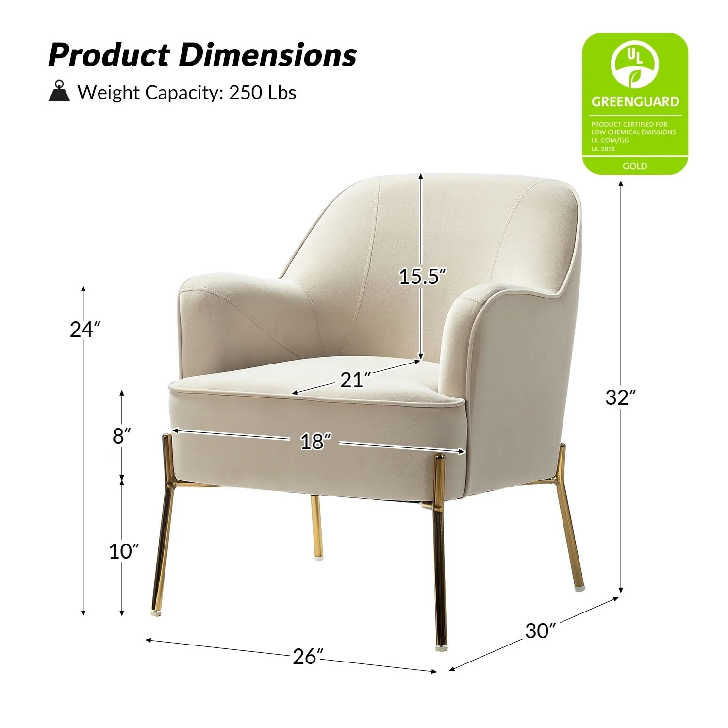 Marina Modern Velvet Accent Chair with Golden Legs Set of 2 by HULALA HOME