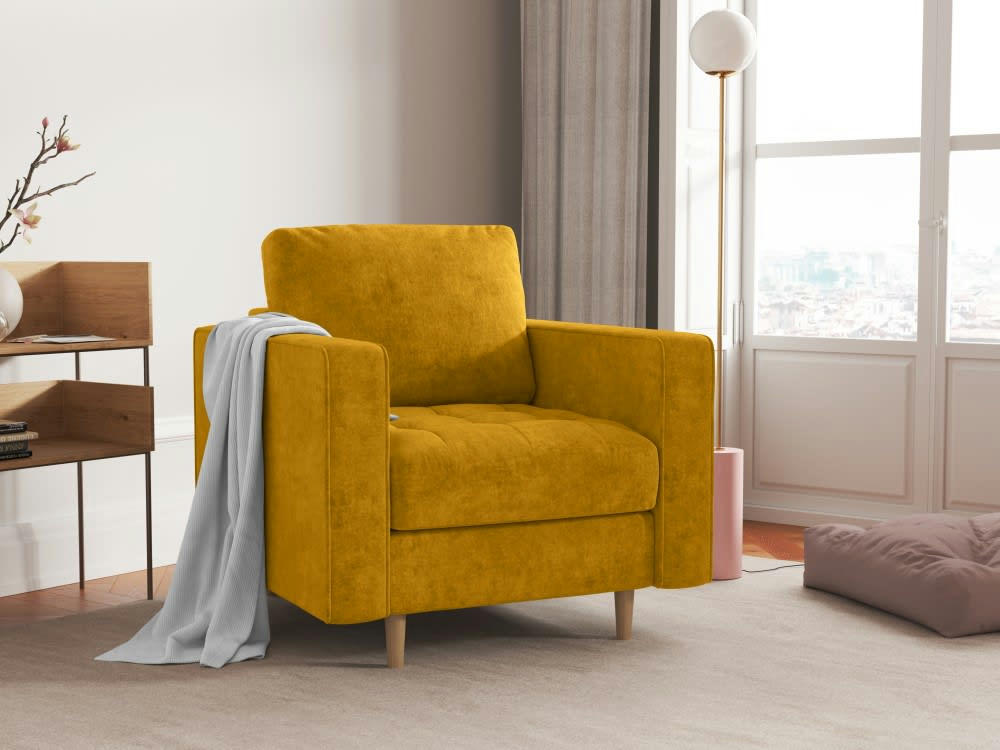 GOBI - Fauteuil en tissu structuré jaune
