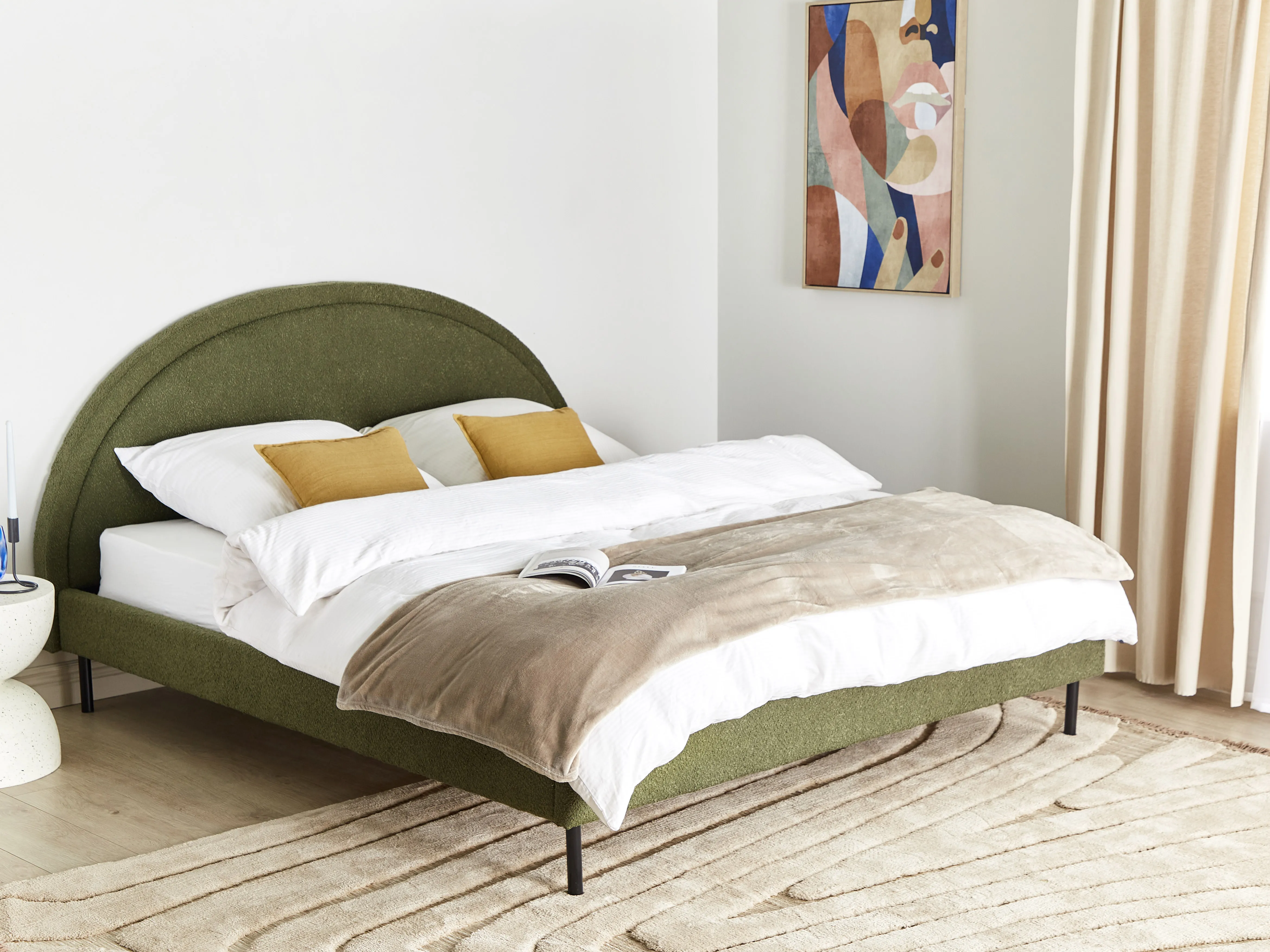 Bed Boucle MARGUT 180 x 200 cm (EU Super King) Olive Green