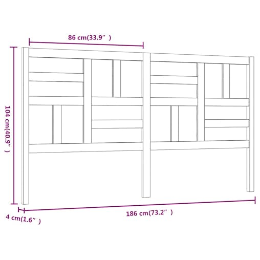 NNEVL Bed Headboard White 186x4x104 cm Solid Wood Pine